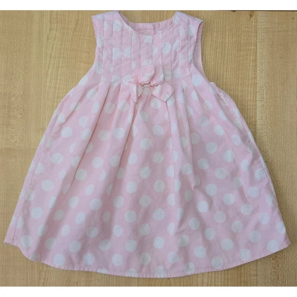 Vtg 2007 Gymboree Pink White Polka Dot Corduroy Dress 12-18 Months Sleeveless - Picture 1 of 4